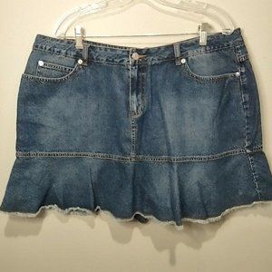 Womens Y2K Plus Sz 20 Denim Ruffle Skort Raw Hem Blue Jean Skirt 3 Pocket